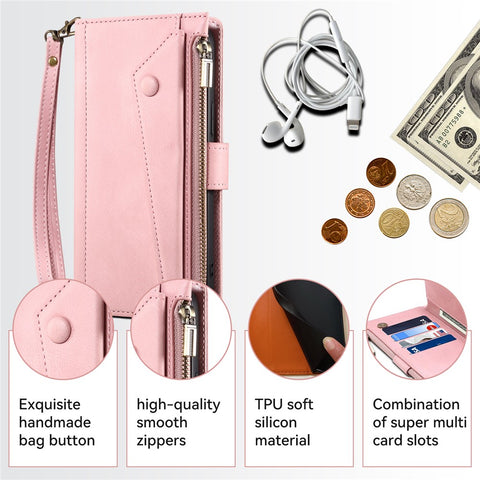 ESEBLE Star Series For Motorola Edge 60 Pro 5G Case Zipper Wallet Leather Stand Phone Cover with Wrist Strap