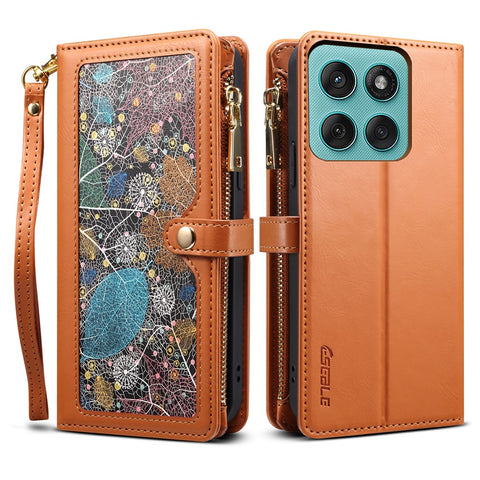 ESEBLE Galaxy Series For Motorola Moto G56 5G Case RFID Blocking Leather Zipper Phone Cover with Shoulder Strap + Wrist Strap