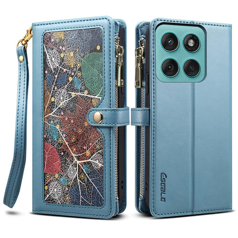 ESEBLE Galaxy Series For Motorola Moto G56 5G Case RFID Blocking Leather Zipper Phone Cover with Shoulder Strap + Wrist Strap