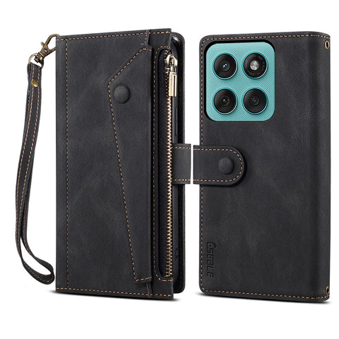 ESEBLE Star Series For Motorola Moto G56 5G Case Zipper Wallet Leather Stand Phone Cover with Wrist Strap
