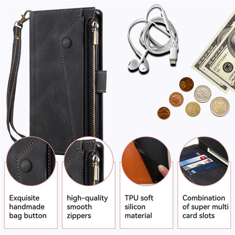 ESEBLE Star Series For Motorola Moto G56 5G Case Zipper Wallet Leather Stand Phone Cover with Wrist Strap