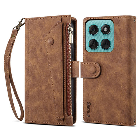 ESEBLE Star Series For Motorola Moto G56 5G Case Zipper Wallet Leather Stand Phone Cover with Wrist Strap
