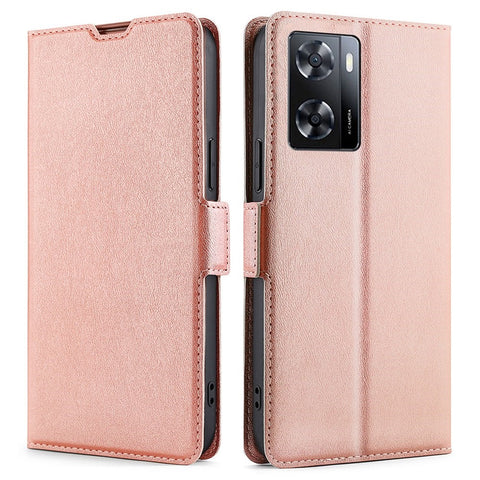 For Oppo A57s 4G / A57e 4G / A57 4G Anti-scratch PU Leather Phone Case Ultra-thin Double Magnetic Clasp Cell Phone Cover Stand with Card Slot