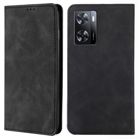 For Oppo A57s 4G / A57e 4G / A57 4G Magnetic Auto-absorbed Anti-scratch Phone Case Stand PU Leather Skin-touch Feeling Mobile Phone Cover with Card Holder