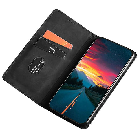 For Oppo A57s 4G / A57e 4G / A57 4G Magnetic Auto-absorbed Anti-scratch Phone Case Stand PU Leather Skin-touch Feeling Mobile Phone Cover with Card Holder