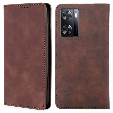 For Oppo A57s 4G / A57e 4G / A57 4G Magnetic Auto-absorbed Anti-scratch Phone Case Stand PU Leather Skin-touch Feeling Mobile Phone Cover with Card Holder
