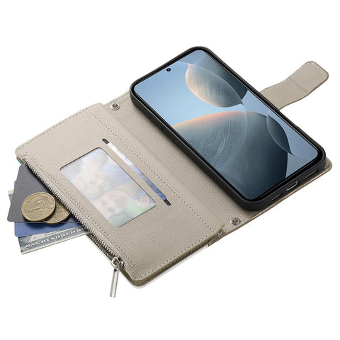 For Xiaomi Redmi K70E 5G  /  Poco X6 Pro 5G Case Zipper Wallet Color Splicing Leather Flip Phone Cover with Straps