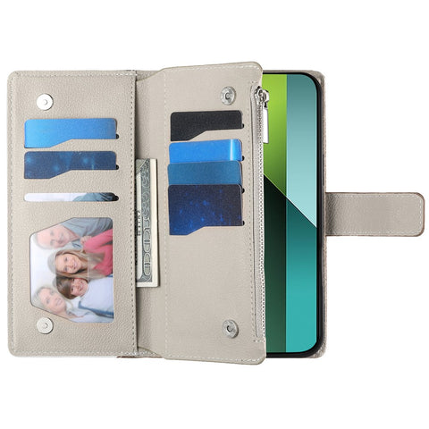 For Xiaomi Redmi Note 13 Pro 5G  /  Poco X6 5G Case Zipper Wallet Color Splicing Leather Flip Phone Cover with Straps