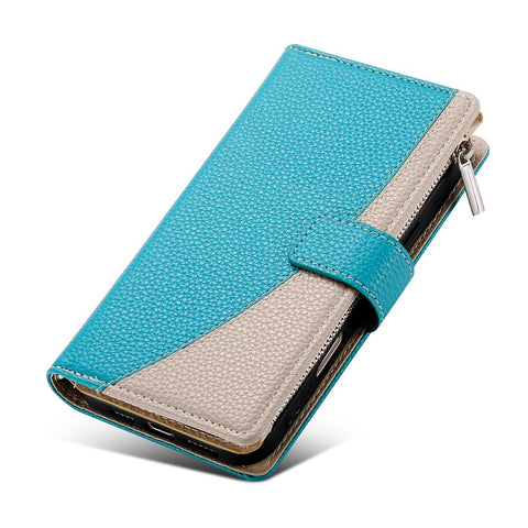 For Xiaomi Redmi Note 13 Pro 5G  /  Poco X6 5G Case Zipper Wallet Color Splicing Leather Flip Phone Cover with Straps