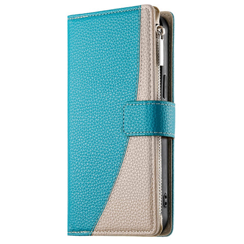 For Xiaomi Redmi Note 13 Pro+ 5G Case Zipper Wallet Color Splicing Leather Flip Phone Cover with Straps
