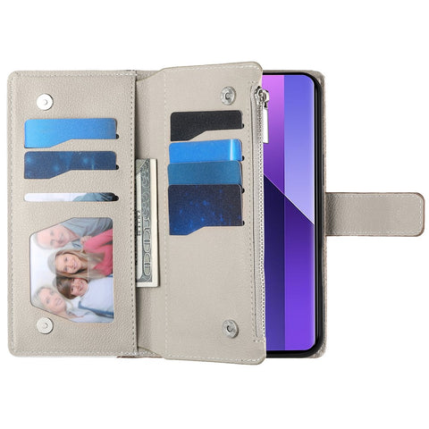 For Xiaomi Redmi Note 13 Pro+ 5G Case Zipper Wallet Color Splicing Leather Flip Phone Cover with Straps