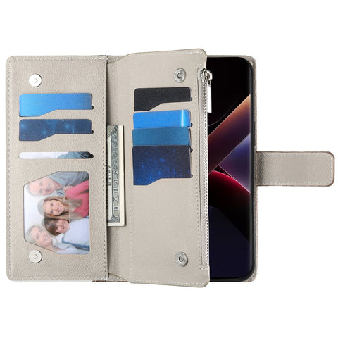 For Xiaomi 14T Pro Case Zipper Wallet Color Splicing Leather Flip Phone Cover with Straps