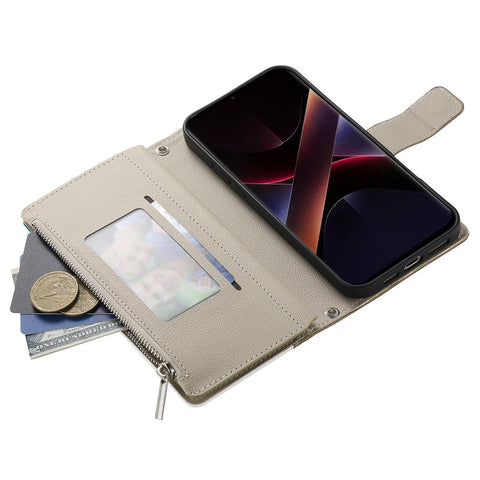 For Xiaomi 14T Pro Case Zipper Wallet Color Splicing Leather Flip Phone Cover with Straps