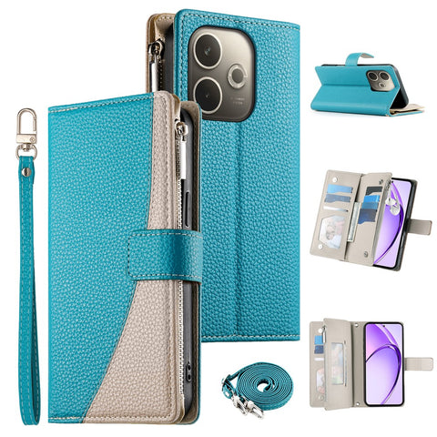 Leather Case For Oppo A5 Pro 5G (Global)  /  4G (Global)  /  A5 Energy 5G (China) Zipper Wallet Color Splicing Flip Phone Cover with Straps