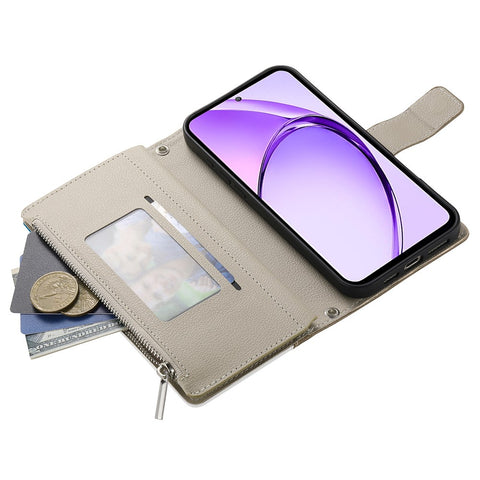 Leather Case For Oppo A5 Pro 5G (Global)  /  4G (Global)  /  A5 Energy 5G (China) Zipper Wallet Color Splicing Flip Phone Cover with Straps