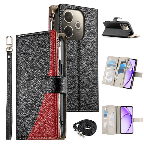 Leather Case For Oppo A5 Pro 5G (Global)  /  4G (Global)  /  A5 Energy 5G (China) Zipper Wallet Color Splicing Flip Phone Cover with Straps