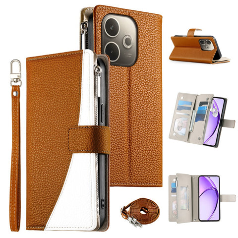 Leather Case For Oppo A5 Pro 5G (Global)  /  4G (Global)  /  A5 Energy 5G (China) Zipper Wallet Color Splicing Flip Phone Cover with Straps