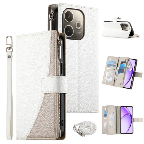 Leather Case For Oppo A5 Pro 5G (Global)  /  4G (Global)  /  A5 Energy 5G (China) Zipper Wallet Color Splicing Flip Phone Cover with Straps