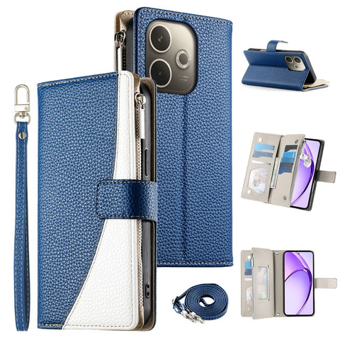 Leather Case For Oppo A5 Pro 5G (Global)  /  4G (Global)  /  A5 Energy 5G (China) Zipper Wallet Color Splicing Flip Phone Cover with Straps