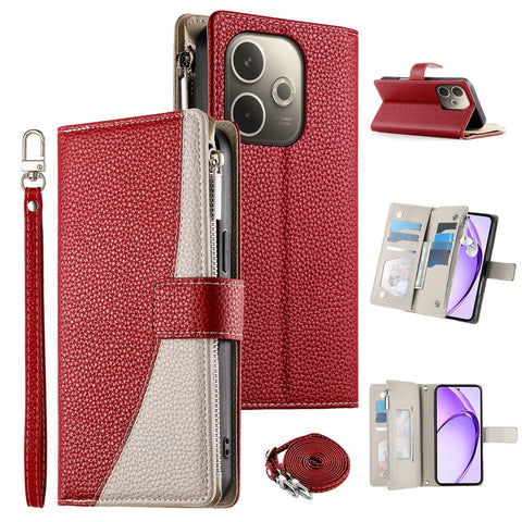 Leather Case For Oppo A5 Pro 5G (Global)  /  4G (Global)  /  A5 Energy 5G (China) Zipper Wallet Color Splicing Flip Phone Cover with Straps