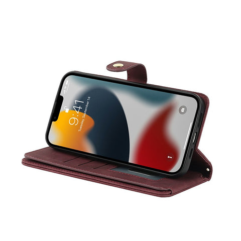 For iPhone 13 Pro Max / 12 Pro Max Stand Case PU Leather Phone Cover with Straps  /  Zipper Wallet  /  Multiple Card Slots