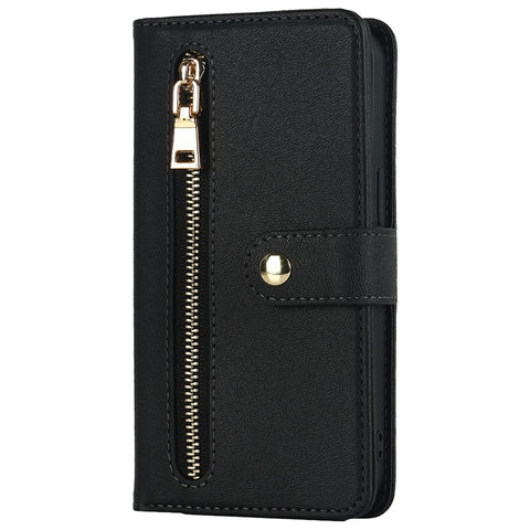 For iPhone 14 Plus Stand Case PU Leather Phone Cover with Straps  /  Zipper Wallet  /  Multiple Card Slots