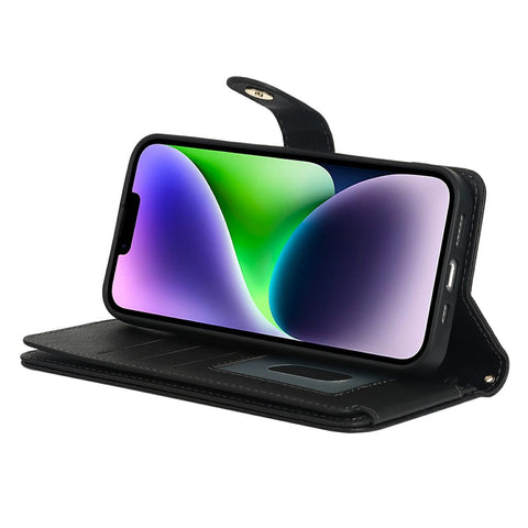 For iPhone 14 Plus Stand Case PU Leather Phone Cover with Straps  /  Zipper Wallet  /  Multiple Card Slots