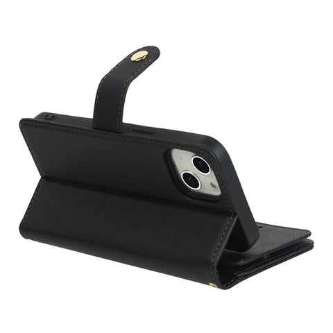 For iPhone 14 Plus Stand Case PU Leather Phone Cover with Straps  /  Zipper Wallet  /  Multiple Card Slots