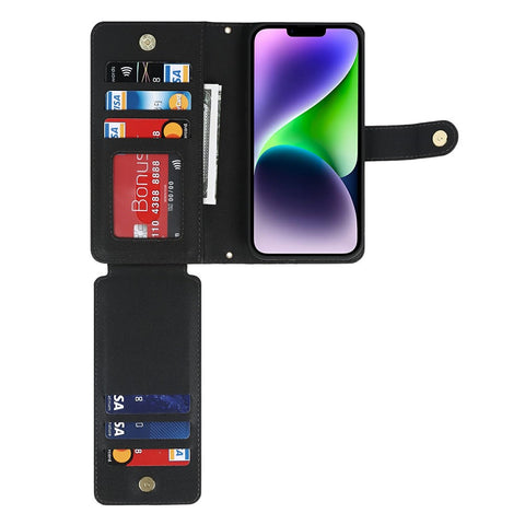 For iPhone 14 Plus Stand Case PU Leather Phone Cover with Straps  /  Zipper Wallet  /  Multiple Card Slots