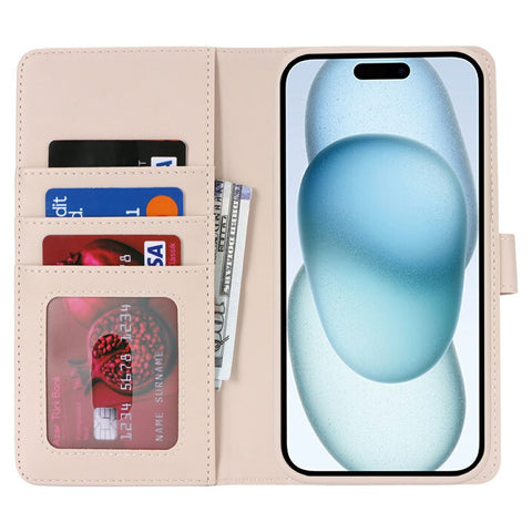 For iPhone 15 Plus / 14 Plus Wallet Case Compatible with MagSafe Anti-Drop Detachable PU Leather Phone Cover