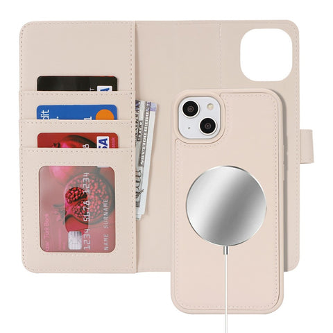 For iPhone 15 Plus / 14 Plus Wallet Case Compatible with MagSafe Anti-Drop Detachable PU Leather Phone Cover