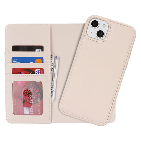 For iPhone 15 Plus / 14 Plus Wallet Case Compatible with MagSafe Anti-Drop Detachable PU Leather Phone Cover