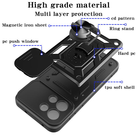 For OnePlus 13s 5G  /  13T 5G Case with Slide Camera Lid PC + TPU Kickstand Phone Cover
