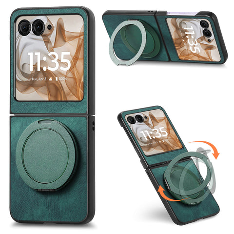 Rotating Kickstand Case for Motorola Razr 70 / 60 / 50 5G / Razr 2026 / 2025 / 2024 Stress Relief Retro Leather Back Cover