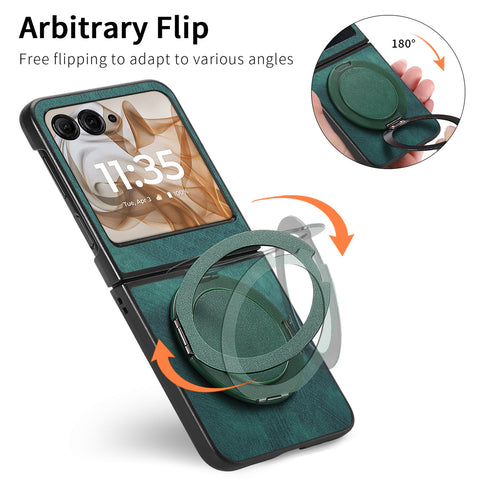 Rotating Kickstand Case for Motorola Razr 70 / 60 / 50 5G / Razr 2026 / 2025 / 2024 Stress Relief Retro Leather Back Cover