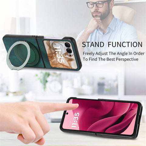 Rotating Kickstand Case for Motorola Razr 70 / 60 / 50 5G / Razr 2026 / 2025 / 2024 Stress Relief Retro Leather Back Cover