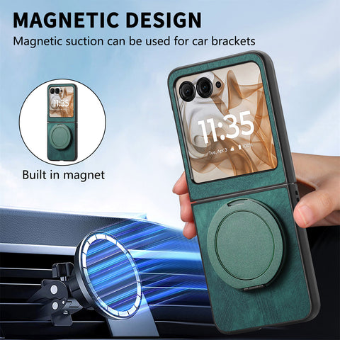 Rotating Kickstand Case for Motorola Razr 70 / 60 / 50 5G / Razr 2026 / 2025 / 2024 Stress Relief Retro Leather Back Cover
