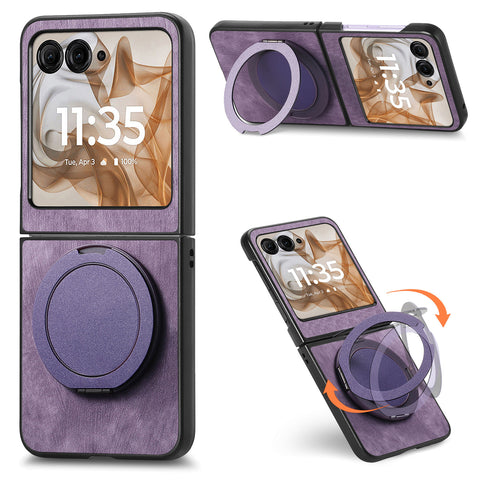 Rotating Kickstand Case for Motorola Razr 70 / 60 / 50 5G / Razr 2026 / 2025 / 2024 Stress Relief Retro Leather Back Cover