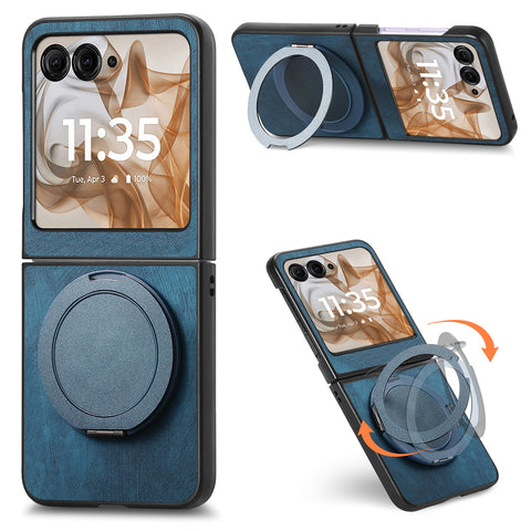 Rotating Kickstand Case for Motorola Razr 70 / 60 / 50 5G / Razr 2026 / 2025 / 2024 Stress Relief Retro Leather Back Cover