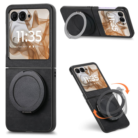 Rotating Kickstand Case for Motorola Razr 70 / 60 / 50 5G / Razr 2026 / 2025 / 2024 Stress Relief Retro Leather Back Cover