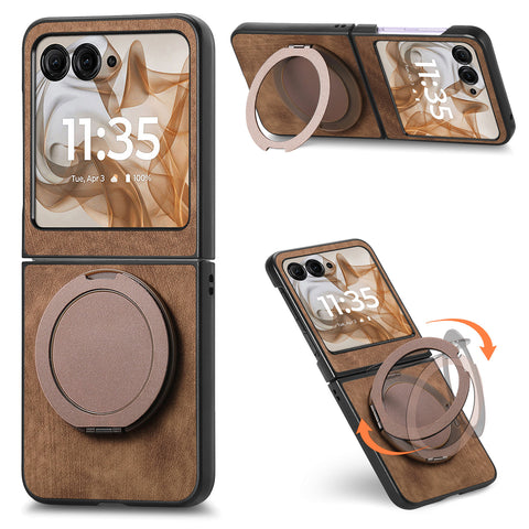 Rotating Kickstand Case for Motorola Razr 70 / 60 / 50 5G / Razr 2026 / 2025 / 2024 Stress Relief Retro Leather Back Cover