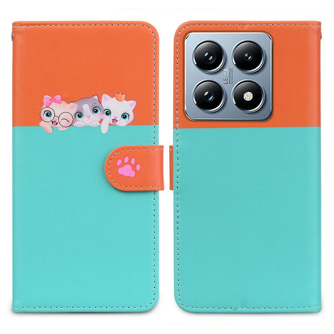 Cartoon Pet Series for Xiaomi 14T Pro Wallet Phone Case Splicing Leather Flip Cover