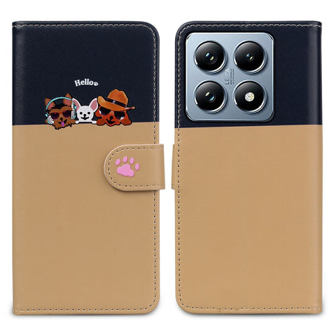 Cartoon Pet Series for Xiaomi 14T Pro Wallet Phone Case Splicing Leather Flip Cover
