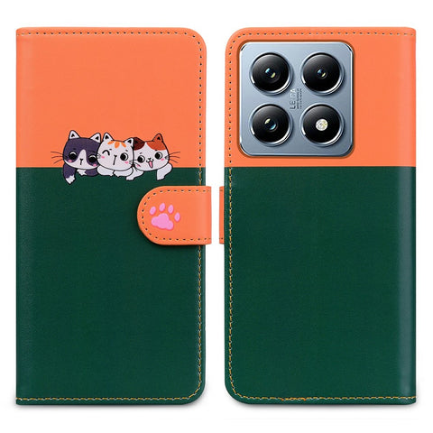 Cartoon Pet Series for Xiaomi 14T Pro Wallet Phone Case Splicing Leather Flip Cover