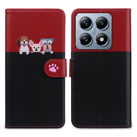 Cartoon Pet Series for Xiaomi 14T Pro Wallet Phone Case Splicing Leather Flip Cover