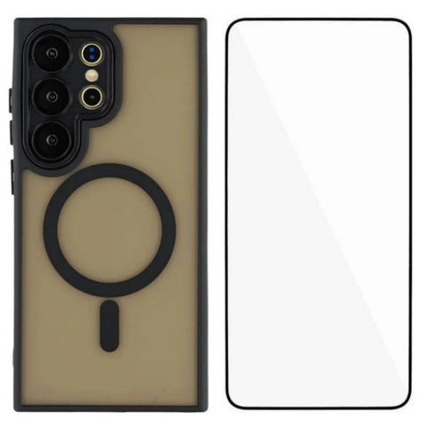 For Samsung Galaxy S23 Ultra Magnetic Case WANLONFENG QB Series PC TPU Phone Cover with Screen Film