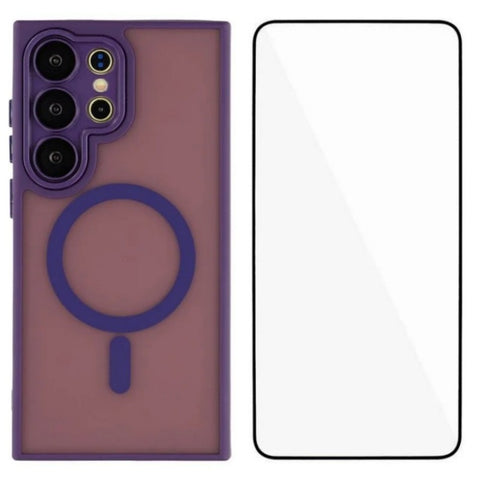 For Samsung Galaxy S23 Ultra Magnetic Case WANLONFENG QB Series PC TPU Phone Cover with Screen Film