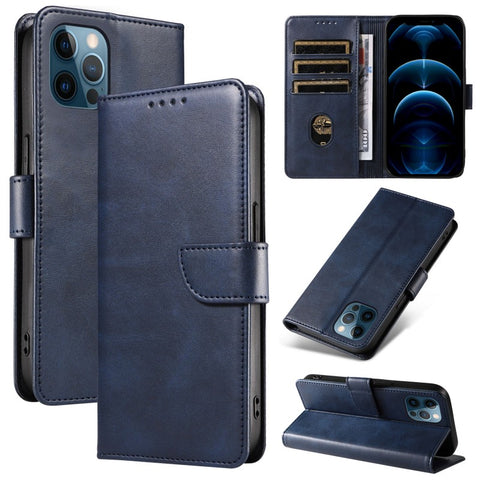 WANLONFENG For iPhone 12 Pro 6.1 inch Leather Case  NW Series Calf Texture Flip Wallet Phone Cover