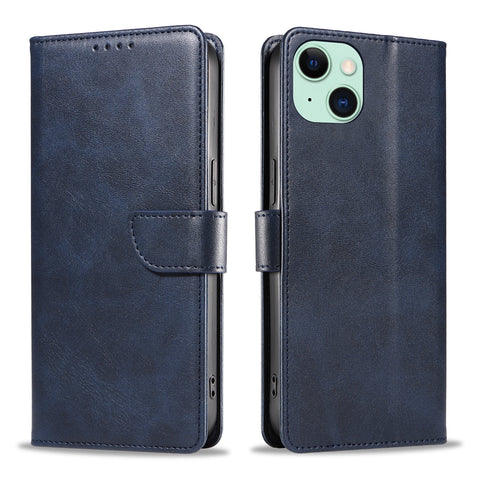 WANLONFENG For iPhone 14 Plus Leather Case  NW Series Calf Texture Flip Wallet Phone Cover