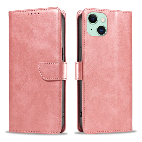 WANLONFENG For iPhone 14 Plus Leather Case  NW Series Calf Texture Flip Wallet Phone Cover